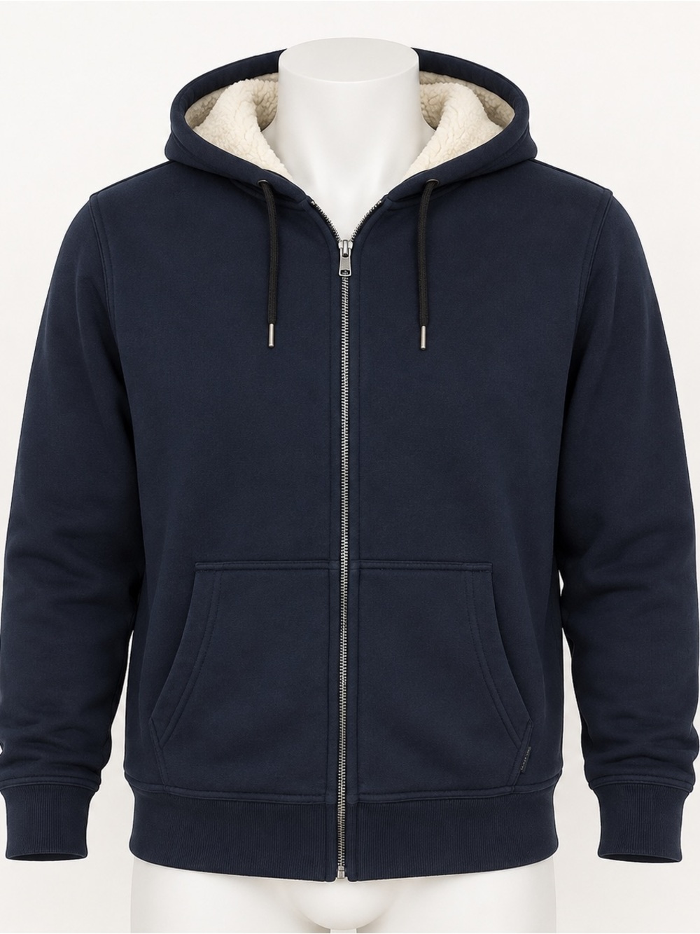 Hollister Navy Zip-Up Hoodie with Cream Sherpa Lining
